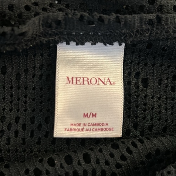 Merona Black Open Mesh Short Sleeve Swimsuit Cover Up with Front Tie Size Medium - Picture 6 of 7